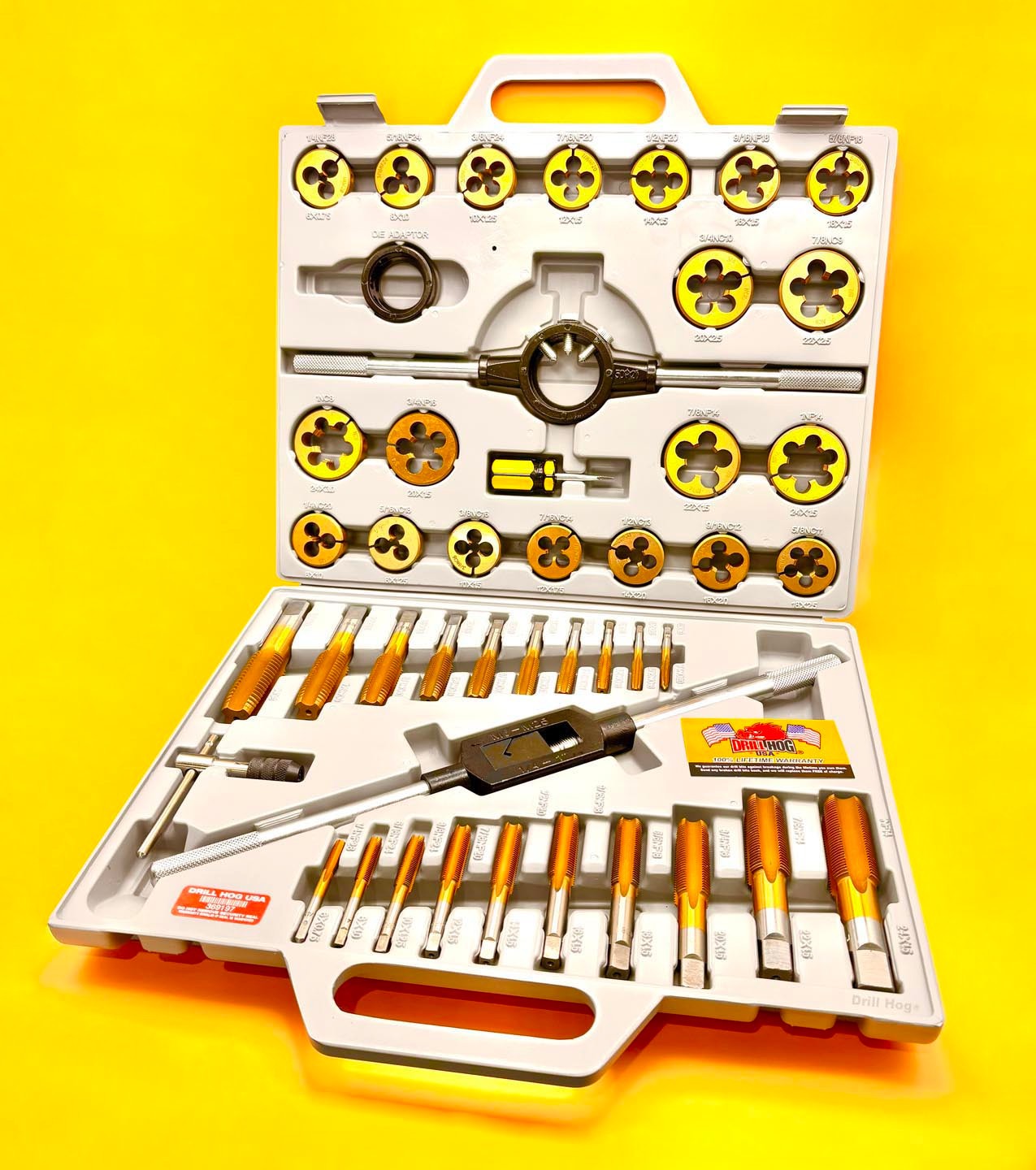 45 Pc Tap & Die Set STANDARD Tap Set SAE Titanium Lifetime Warranty Drill Hog®
