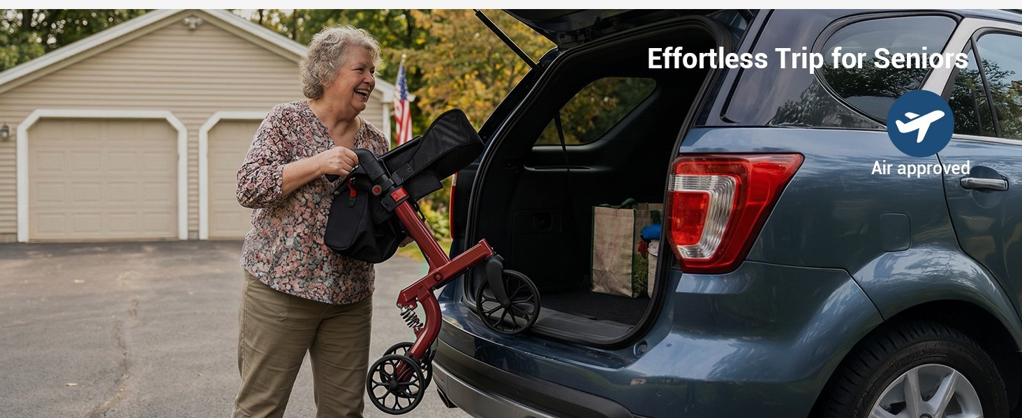 Lightweight Folding Rollator Walker with Seat for Seniors Adjustable Height350lb
