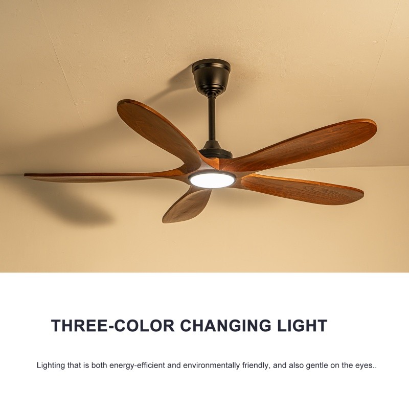 52" Modern Solid Wood Ceiling Fan w/Light 3CCT Noiseless Reversible APP/Remote