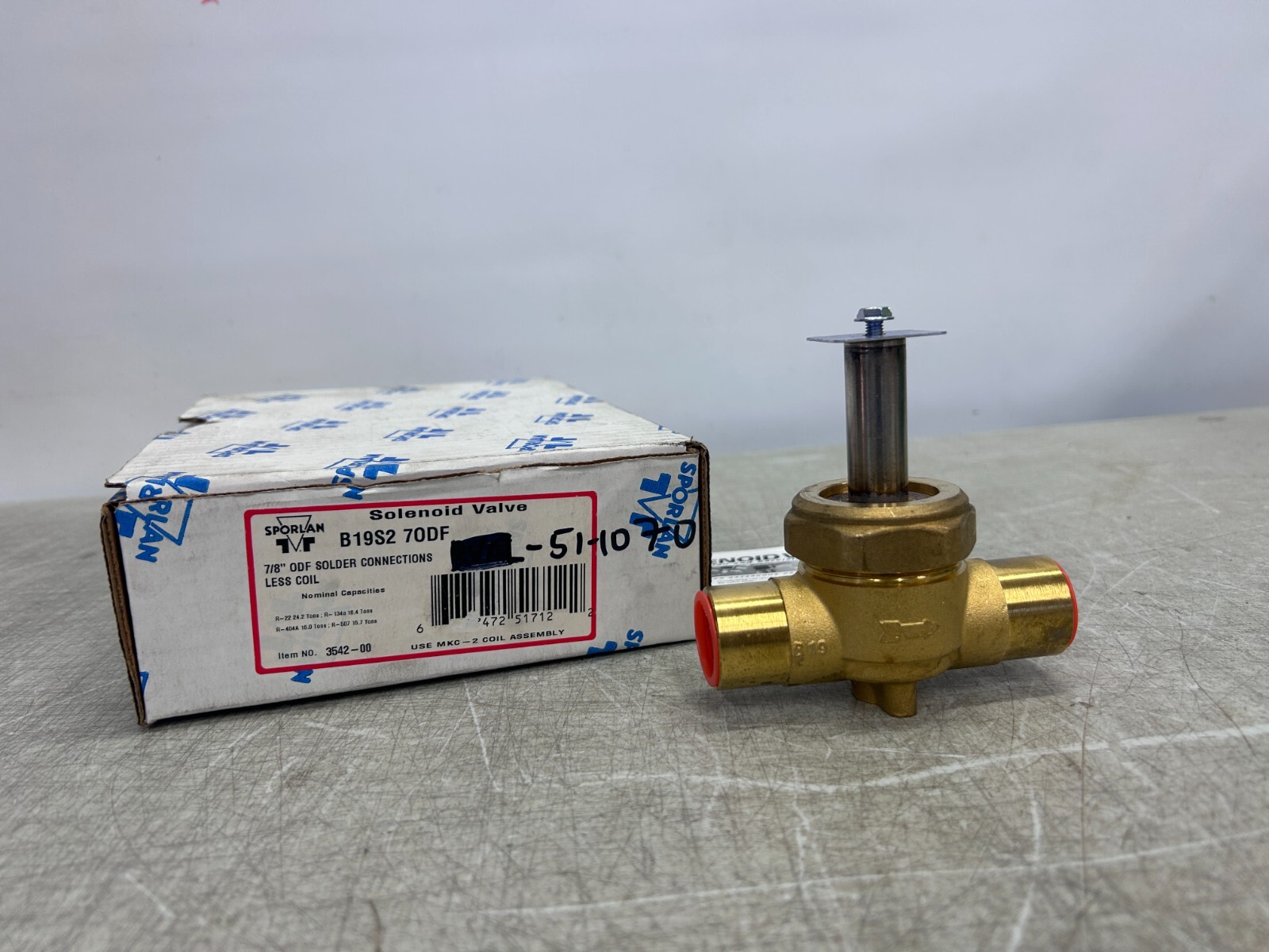 SPORLAN B19S2 Valve 7/8 in ODF Solder Connections HVAC Less Solenoid Coil Parker