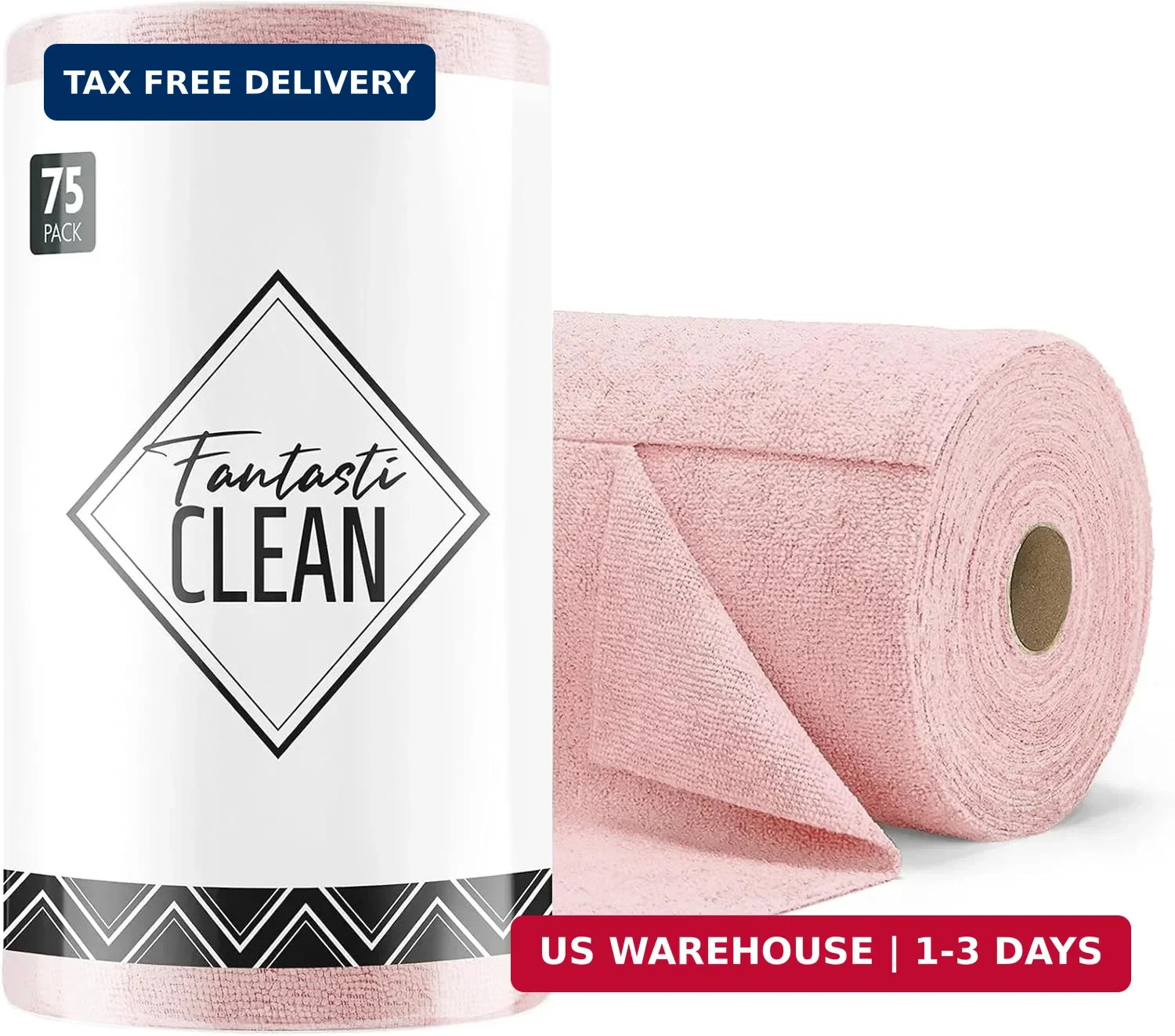 Fantasticlean Microfiber Cleaning Cloth Roll -75 Pack, 12" x 12" (Pink) | Reusab