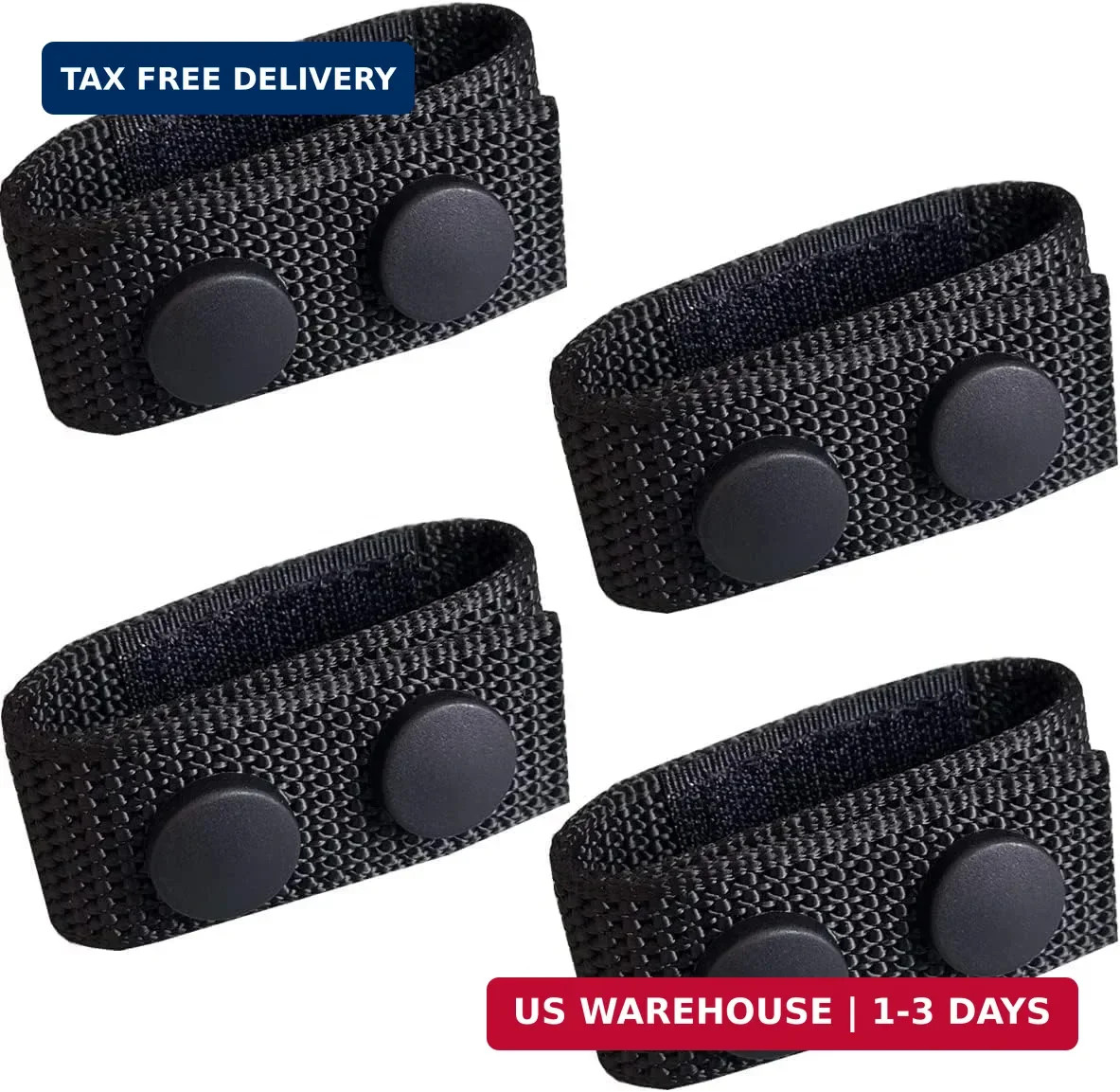 4 Pcs Nylon Duty Belt Keepers - Double Snaps for 2'' Wide Police Large, black US