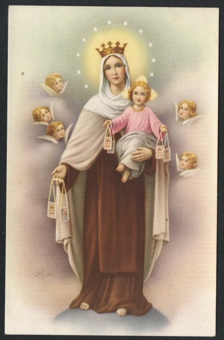 Holy card antique postale of Virgin del Carmen santino image pieuse estampa