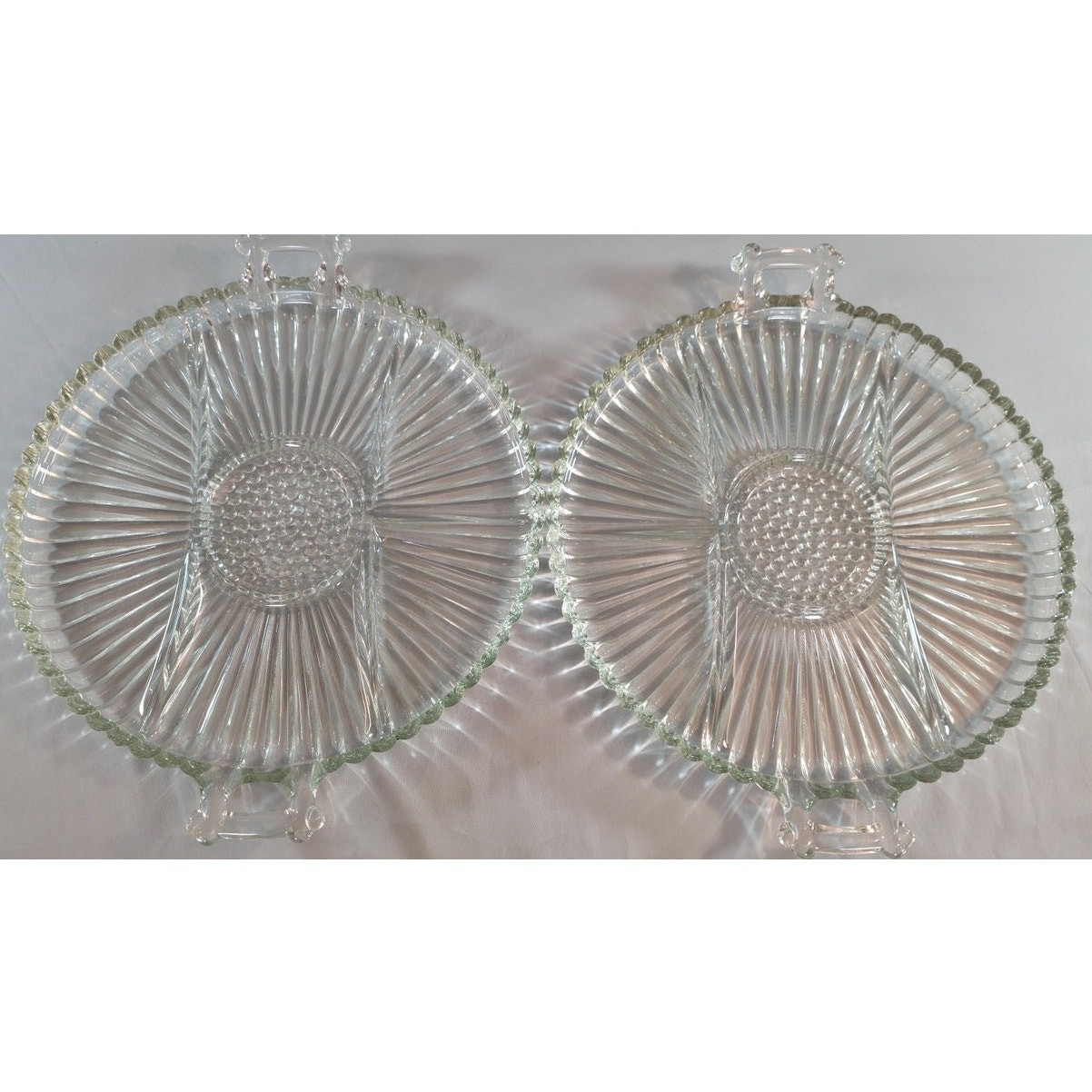 Jeannette Glass National Pattern Clear Pressed Glass Handled Plates Set of 2
