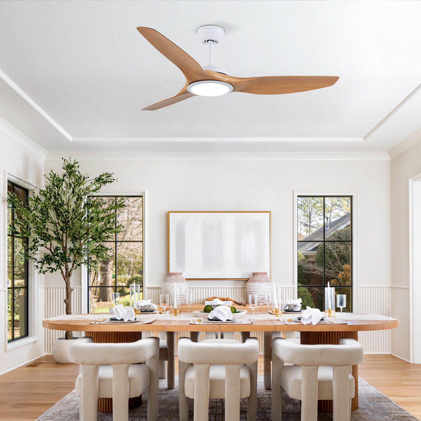 52 Inch ABS Blades Ceiling Fan With Light Kit ( LED Light Source),DC 6 Speed