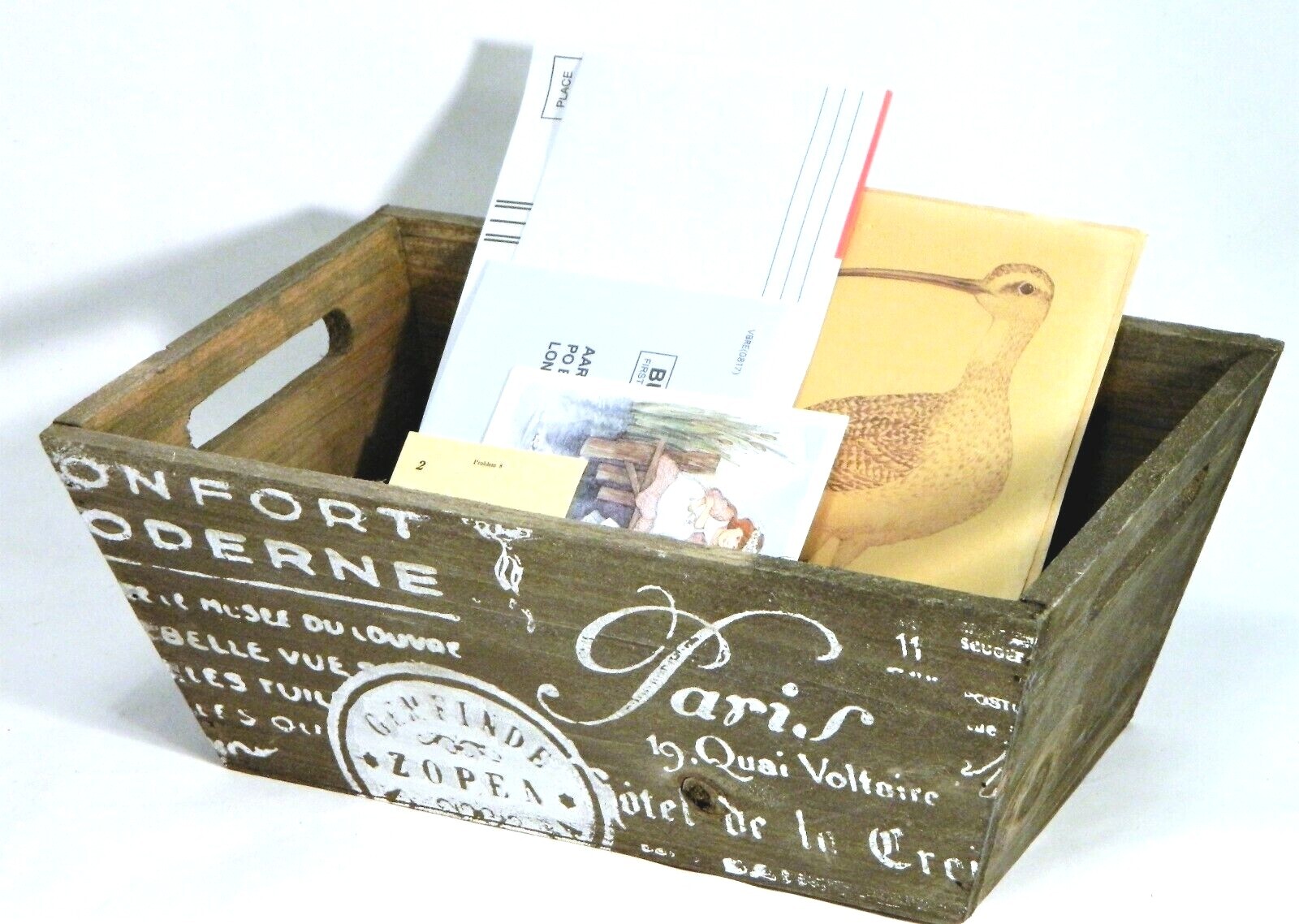 Wood Planter Flower Box French Script Handles 10.75" Container