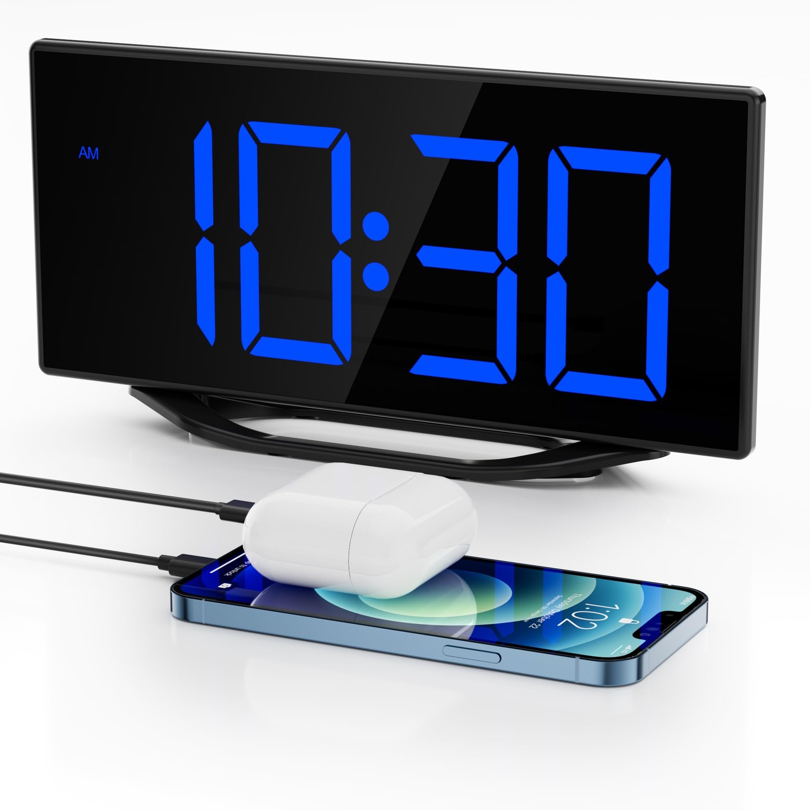 Reloj despertador digital para mesita de noche, con pantalla de números grandes.