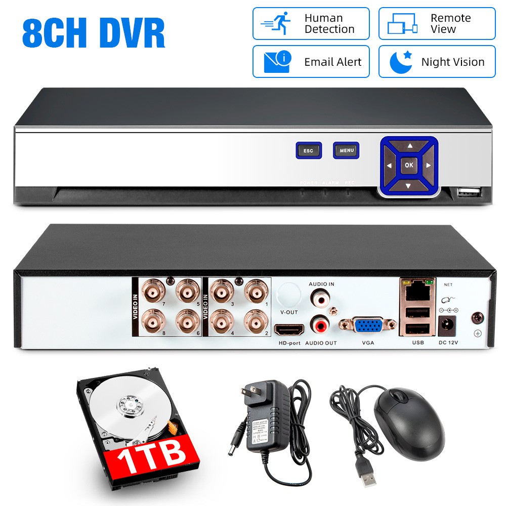 Storage Saving H.265+ 8CH 6-in-1 DVR 5MP Video Recorder 1TB Disk Phone Access