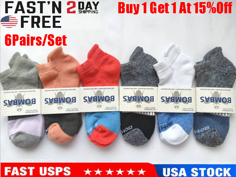 6 Pair Bombas Women's Adults Tri-Block Marl Ankle Sock Size M Original Tag