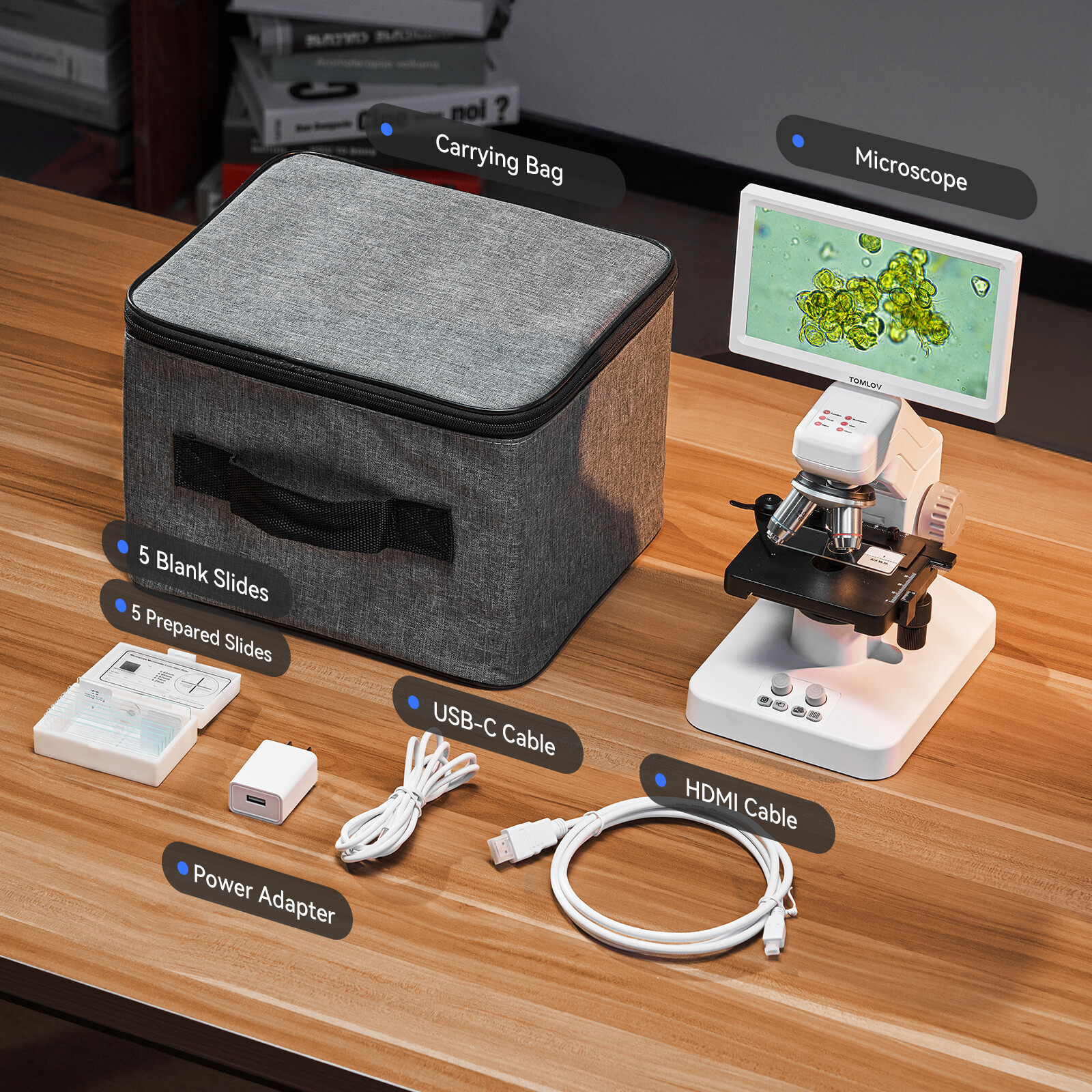 TOMLOV DM301 Max 1200X Wireless Biological Digital Cell Microscope 7“ Screen