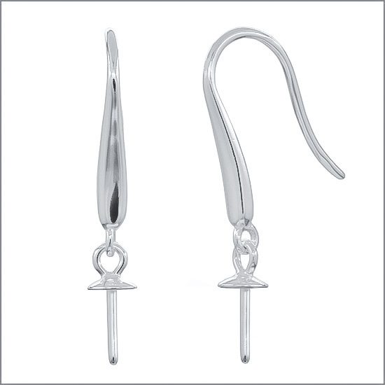 2 Sterling Silver Teardrop French Hook Earrings Ear Wire w/ 4mm Pearl Cup #97095