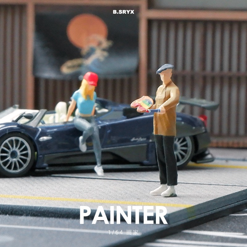 1:64 Drawing doll model miniature car scene