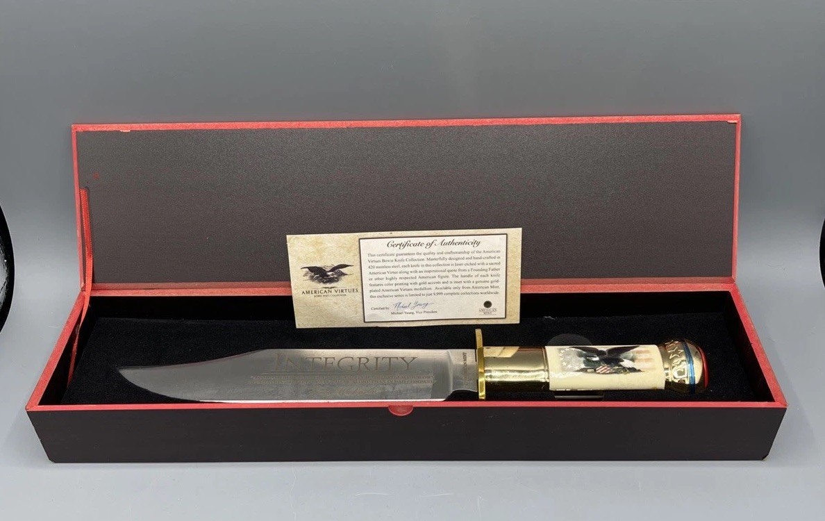 American Virtues Collections Integrity Stainless Steel Bowie Knife - New in Box