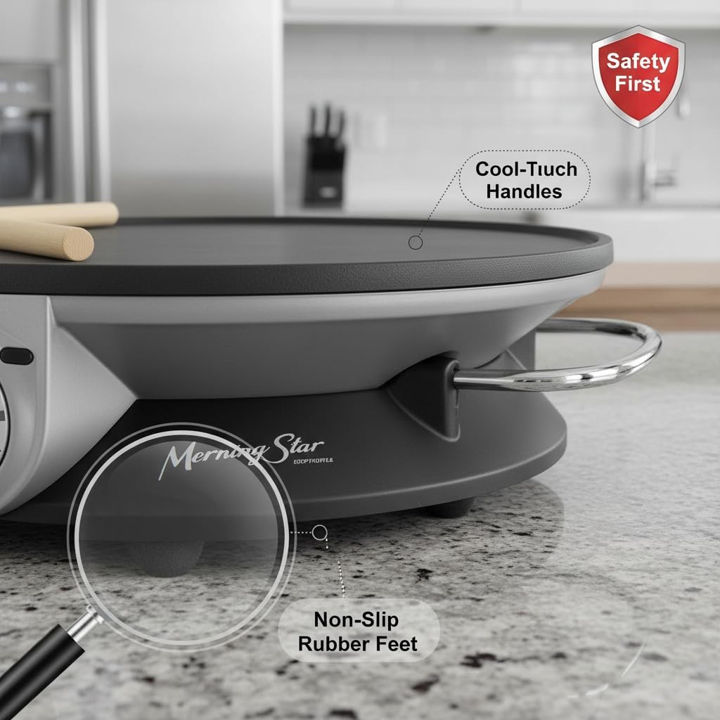 13" Electric Crepe Maker, Nonstick Pancake Griddle, Adjustable Temperature Co...
