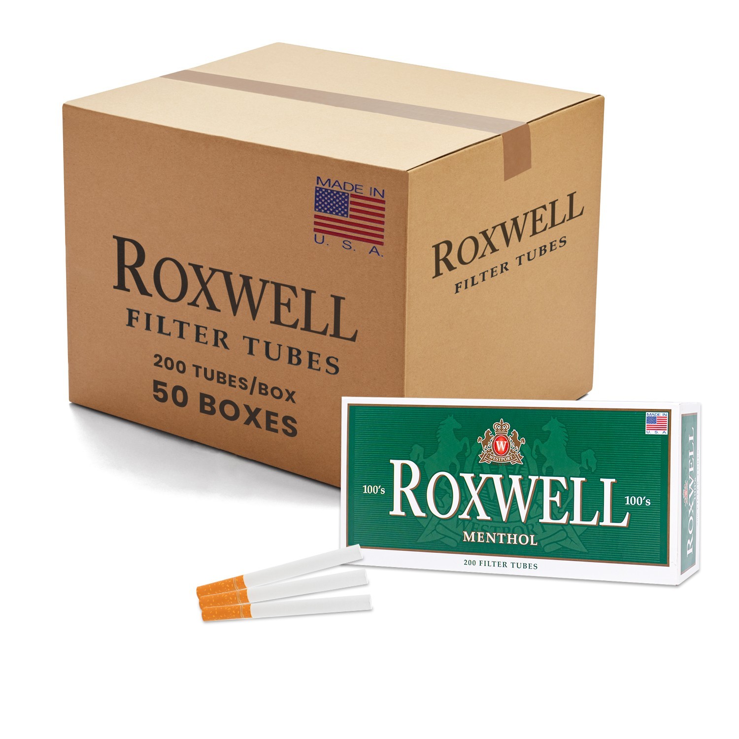 Roxwell Menthol Cigarette Tubes 100s RYO Tubes with filters Full Case 10000