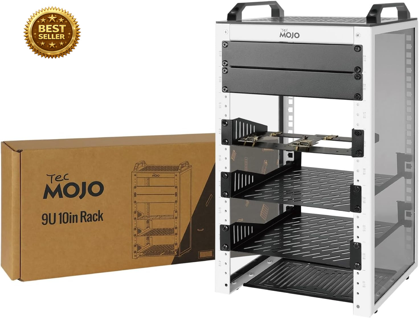 9U Network Rack, 10 Inch Mini Server Rack with 2 Side Translucent Panels & 2 Top