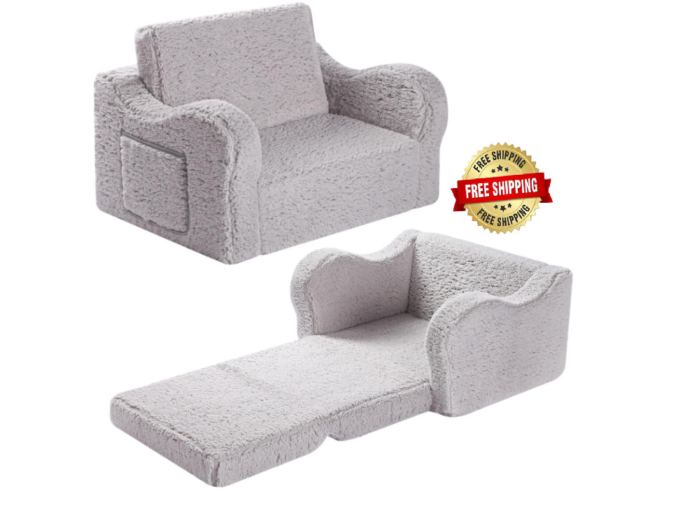 Sillas Para Niños Pequeños, Sofá Plegable 2 En 1 De Sherpa Suave Para Niños Gris