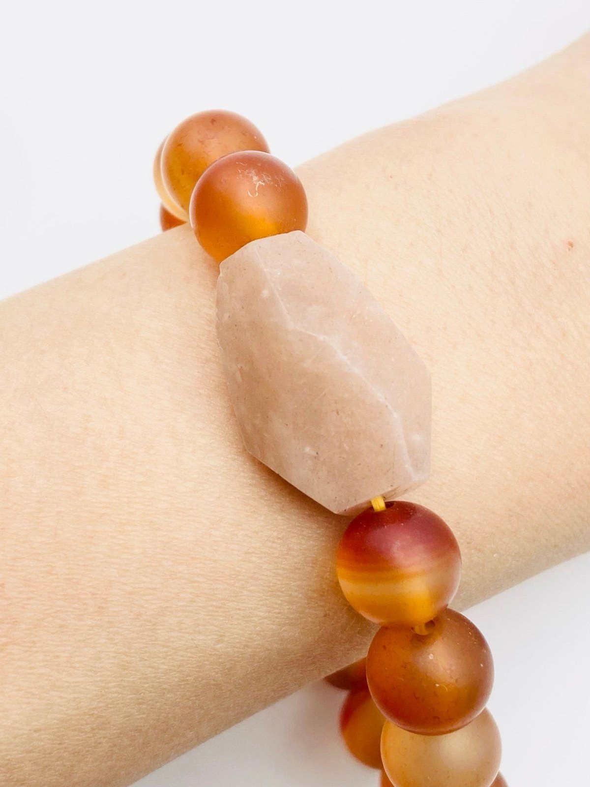 Orange glass bead raw quartz stretchy Bracelet