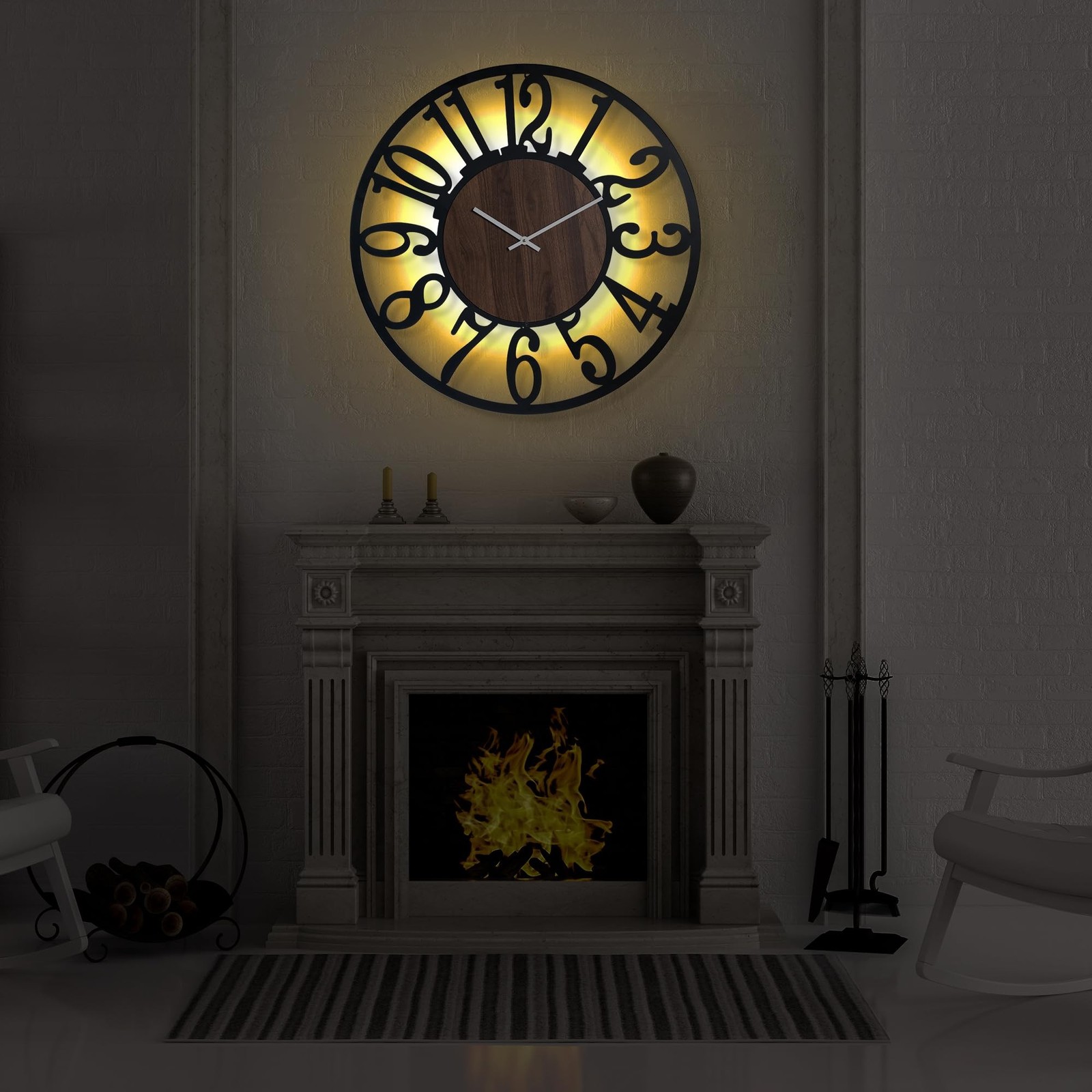 LEIKE Large Wall Clock 32'' Lighted Rustic Wood Clock with Remote Timer, Sile...