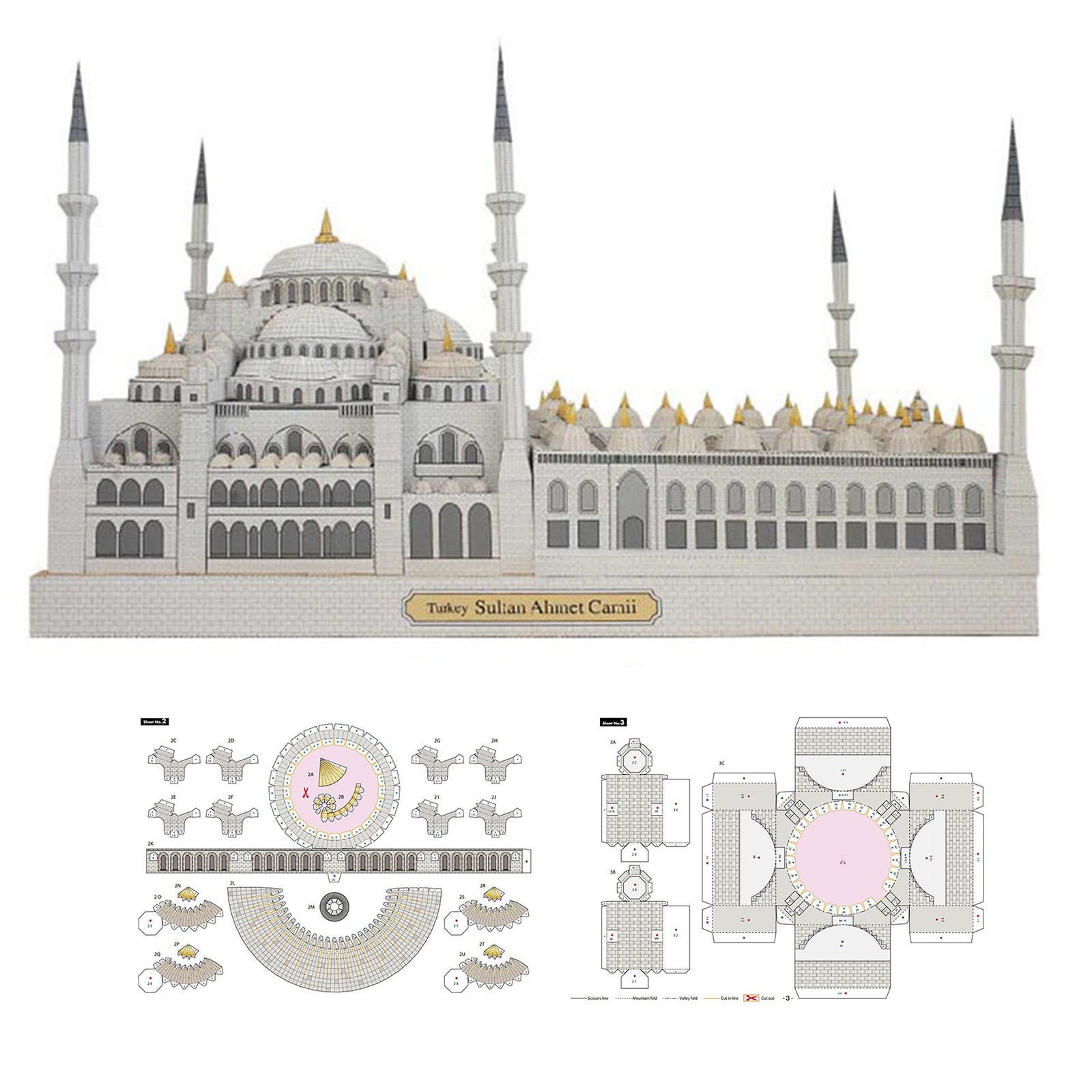 Blue Mosque Sudan 3D Paper Model Replacement Accessories Commponents Beautiful