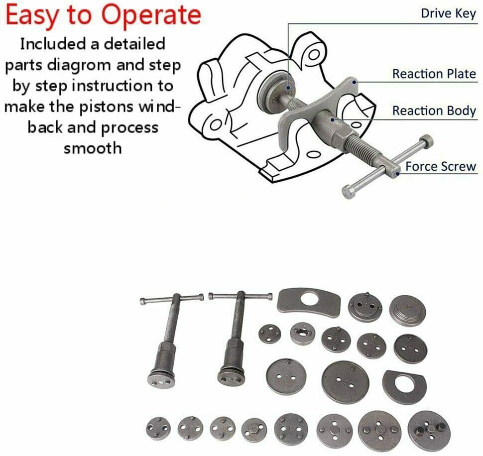 Car Universal Brake Rear Caliper Wind Back Tool Truck Break Disc Duty Kit 22Pcs