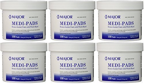 Major Medi-Pads (Tucks) Witch Hazel Hemorrhoidal Pads (Set of 6 Jars of 100)
