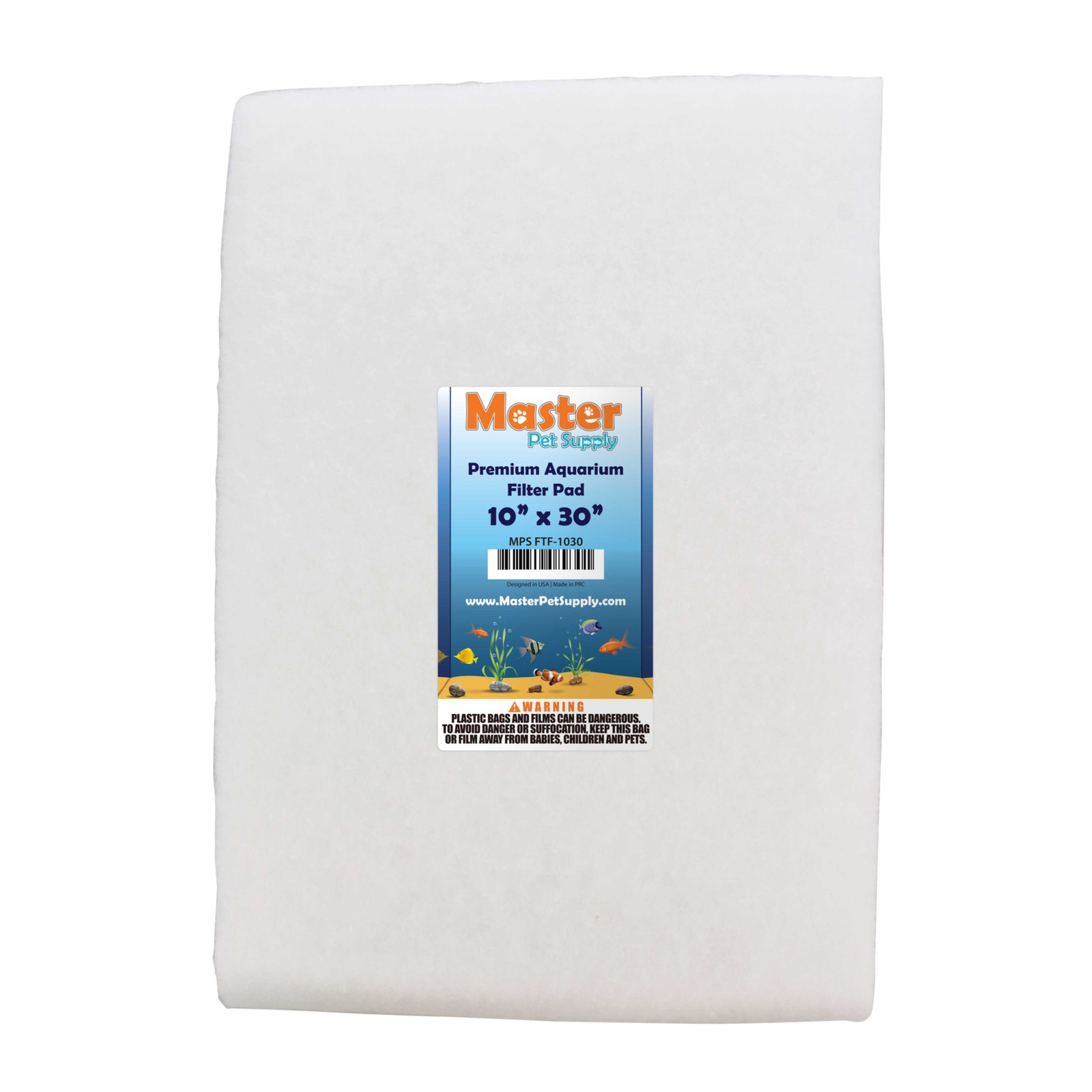 Master Pet Supply Premium Aquarium Filter Pad, Cut to Fit 10" by 30", Fish Tank