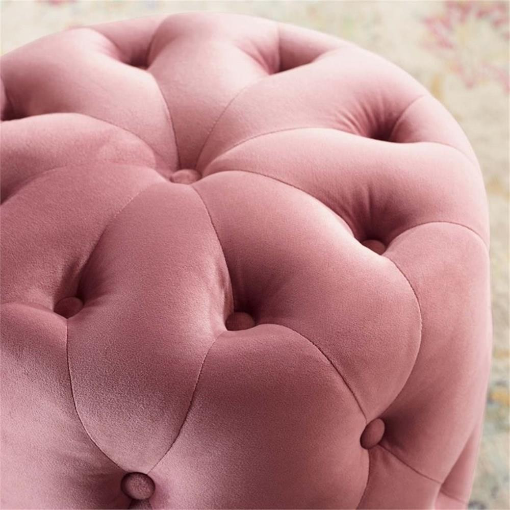 Modway Amour Tufted Button Round Performance Velvet Ottoman in Dusty Rose