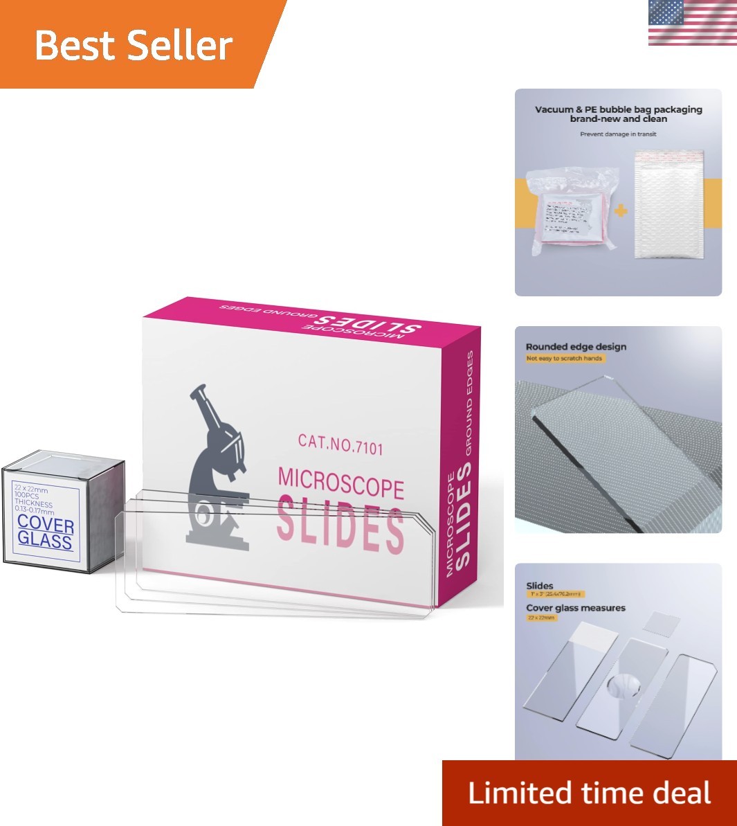 Complete Microscope Slides Set: 50 Slides & 100 22x22mm Coverslips – Pre-Cleaned