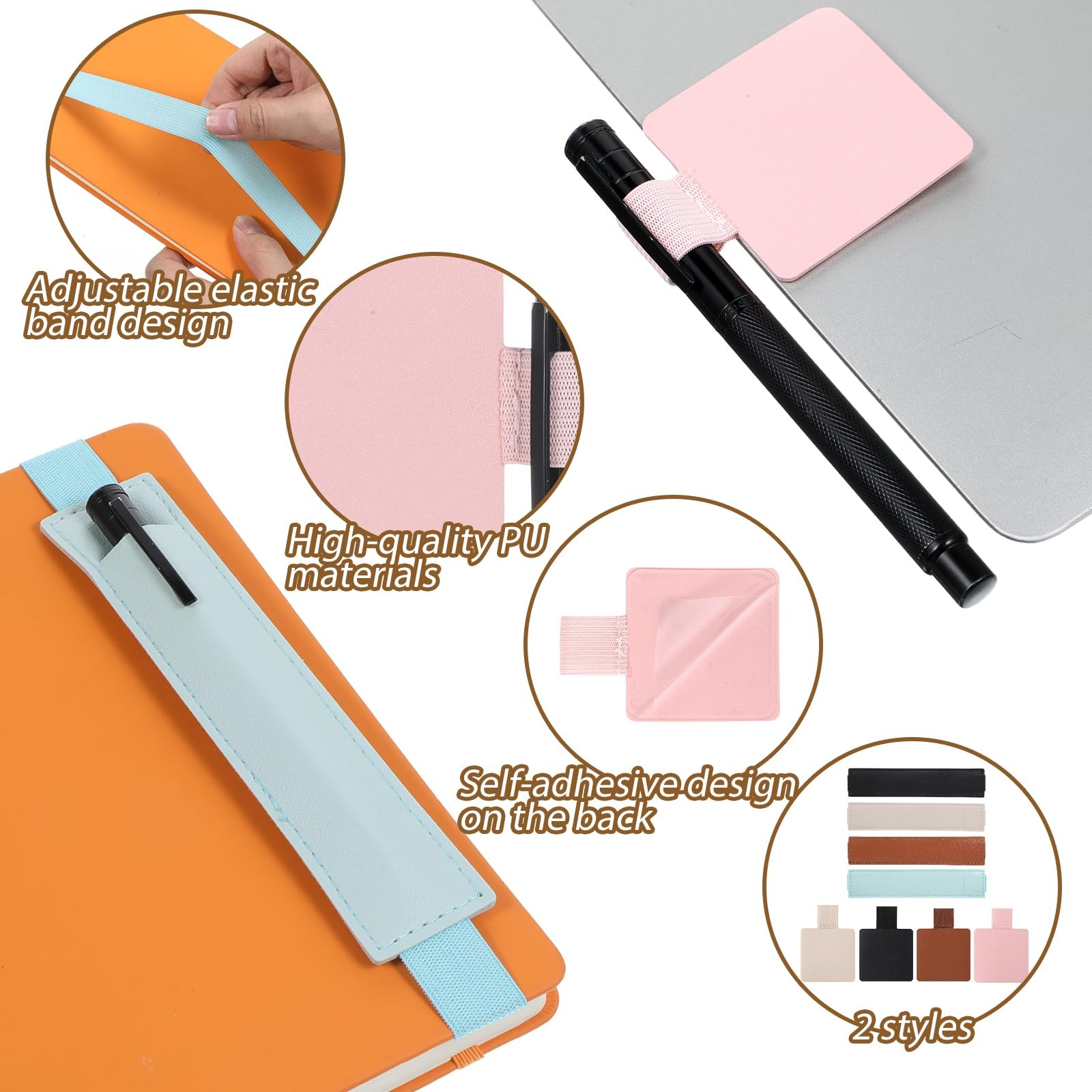 8 Pcs Elastic Notebook Pen Holder, Self-Adhesive Pen Loop Holder, Adjustable ...