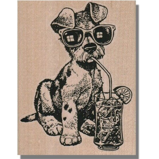 Rubber Stamp, Dog With Sunglasses, Terrier,Animal,Food,Ice,Tea,,Drink,Eat,Pup,wm