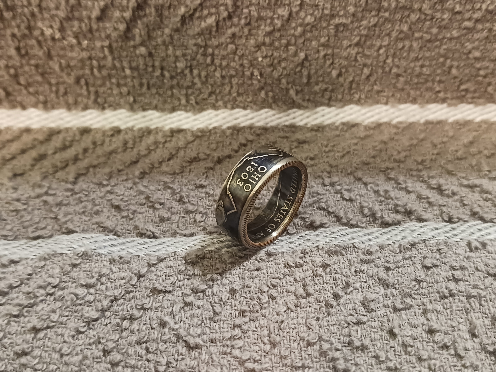 Ohio Handcrafted Washington Quarters coin ring, size 6  2002