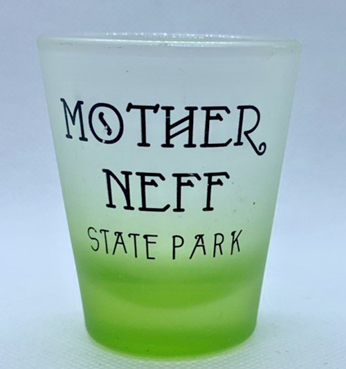 Shot Glass "MOTHER NEFF (Texas' 1st) STATE PARK" Souvenir Moody, TX Green