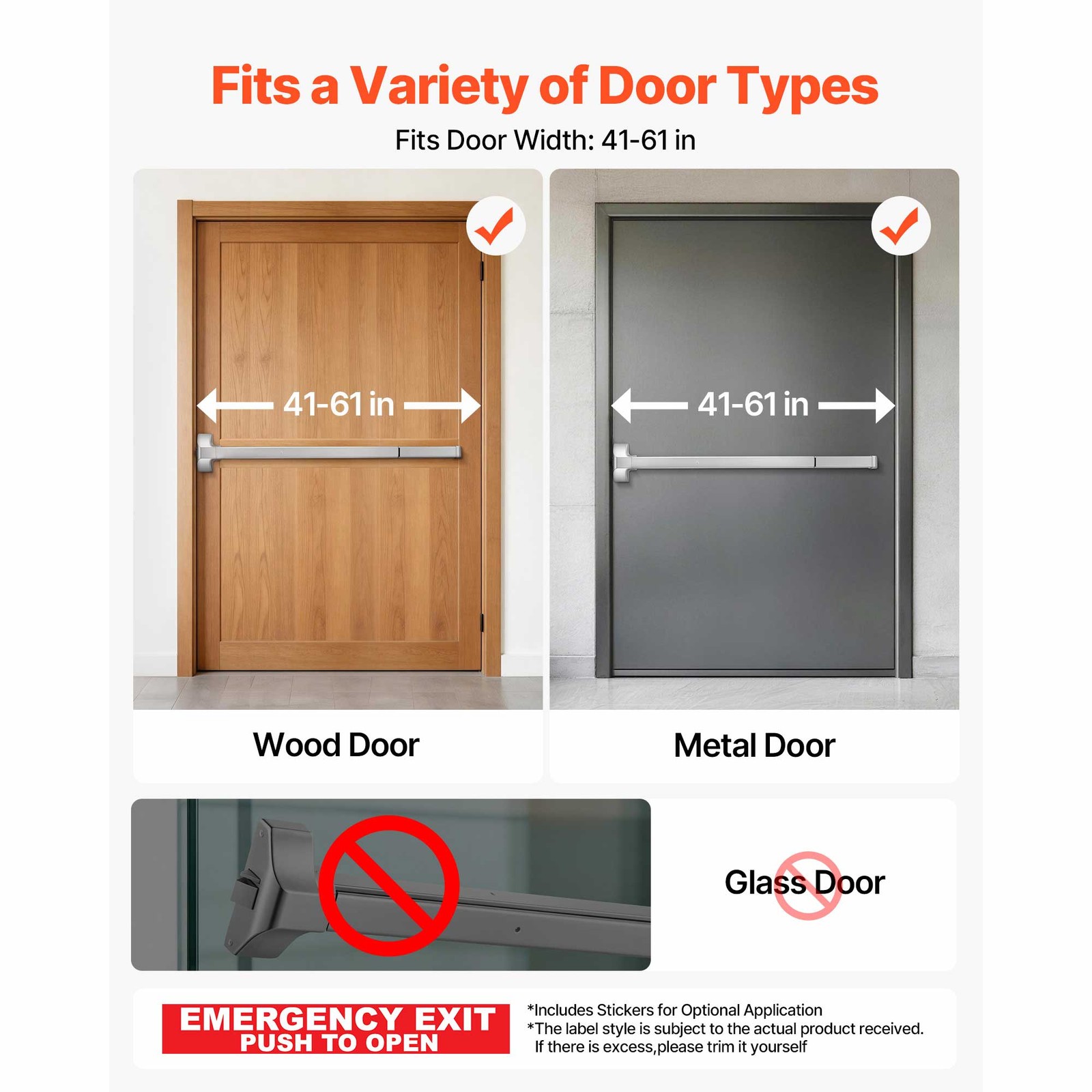 Uimoso Push Bar Exit Device with Exterior Lever for 41" Doors