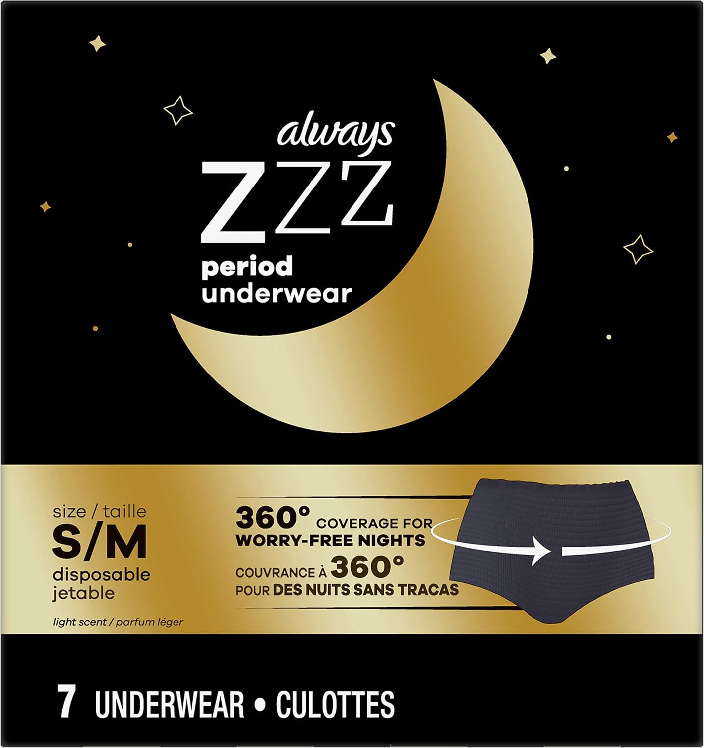ZZZ Overnight Disposable Period Underwear for Women Size S/M, 360 Degrees Covera