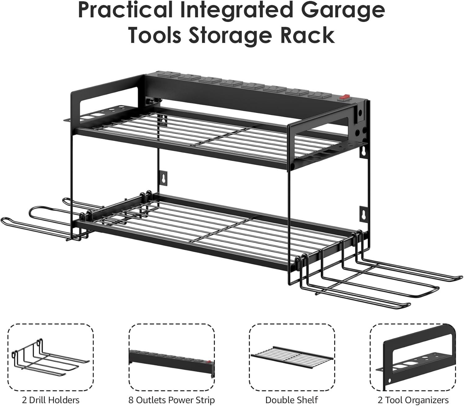 Garage Tools Storage with Charging Station. Power Tool Battery Organizer Utility