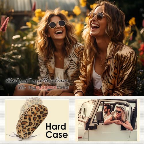 Large Hard Sunglasses Case | fits Large curved Sunglasses, with Leopard Brown2