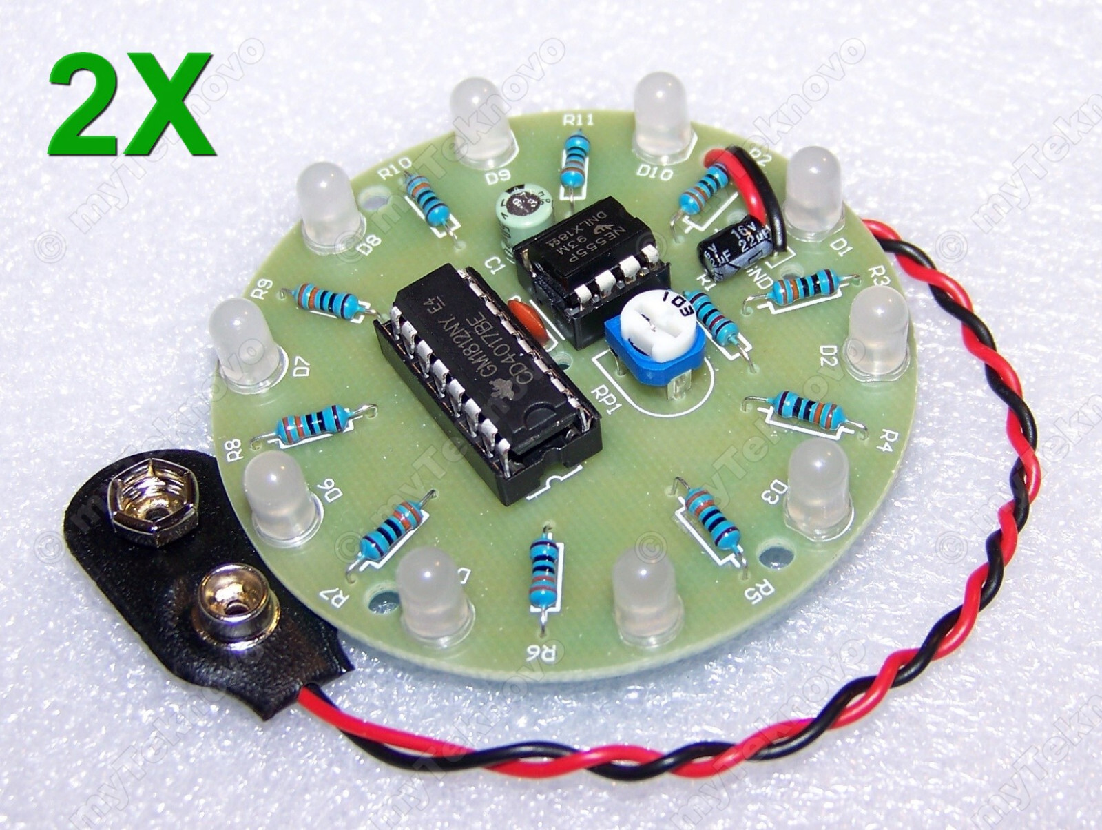 2x ASSEMBLED Round BLUE Frosted LED Chaser Scroller KIT 5-12V DIY (NE555) - USA