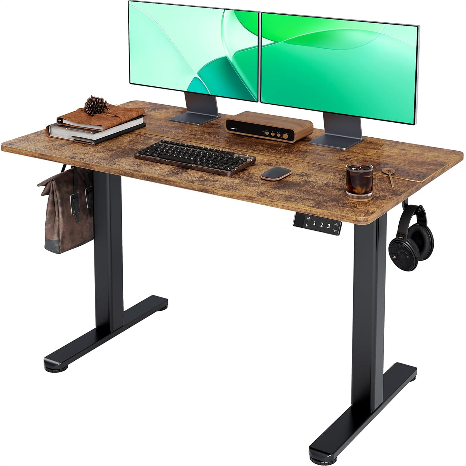 Electric Height Adjustable Standing Desk, 48X24 Inch, Rustic Brown | Smooth Heig