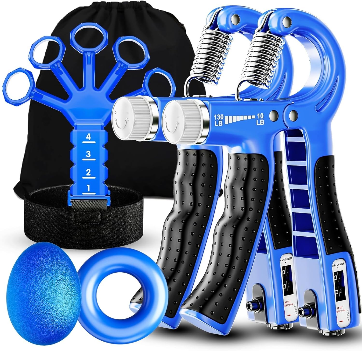 5 Piece Grip Strength Trainer Set - Portable Hand Exerciser Kit with Carry Bag