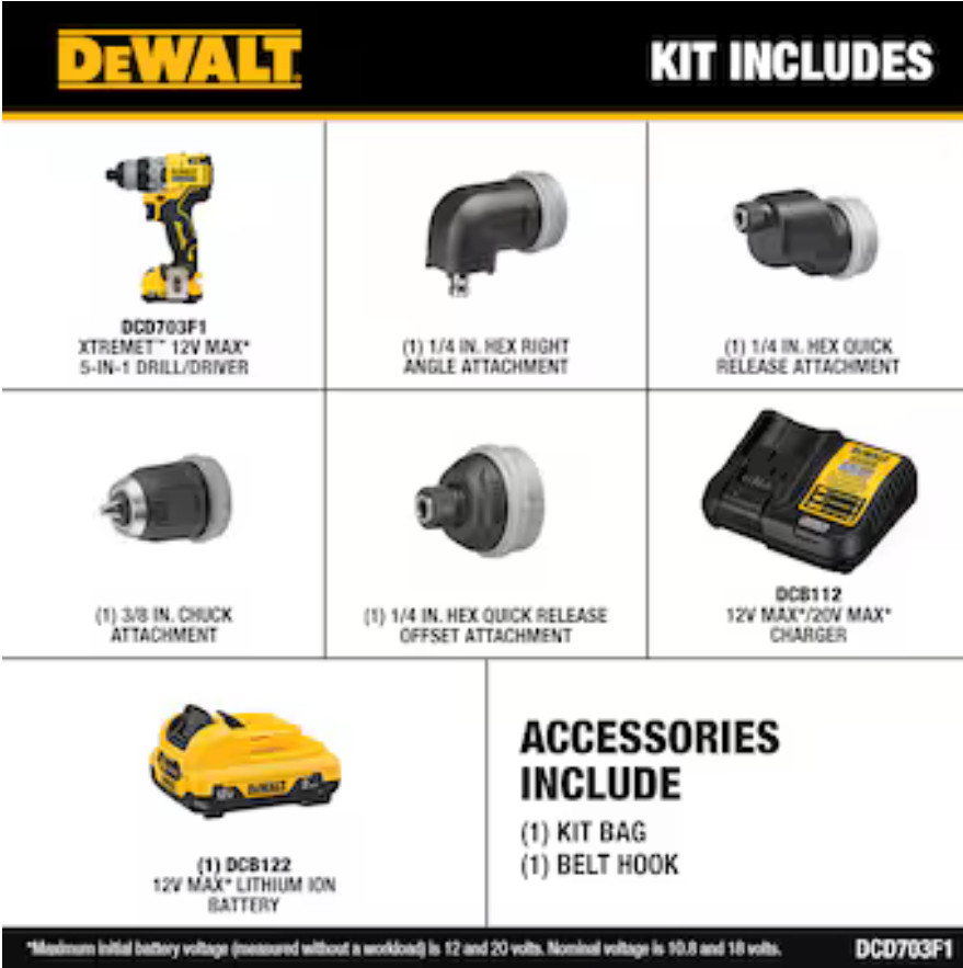DeWALT DCD703F1 12V Max Brushless Cordless Multi-Head Drill / Driver - Kit New