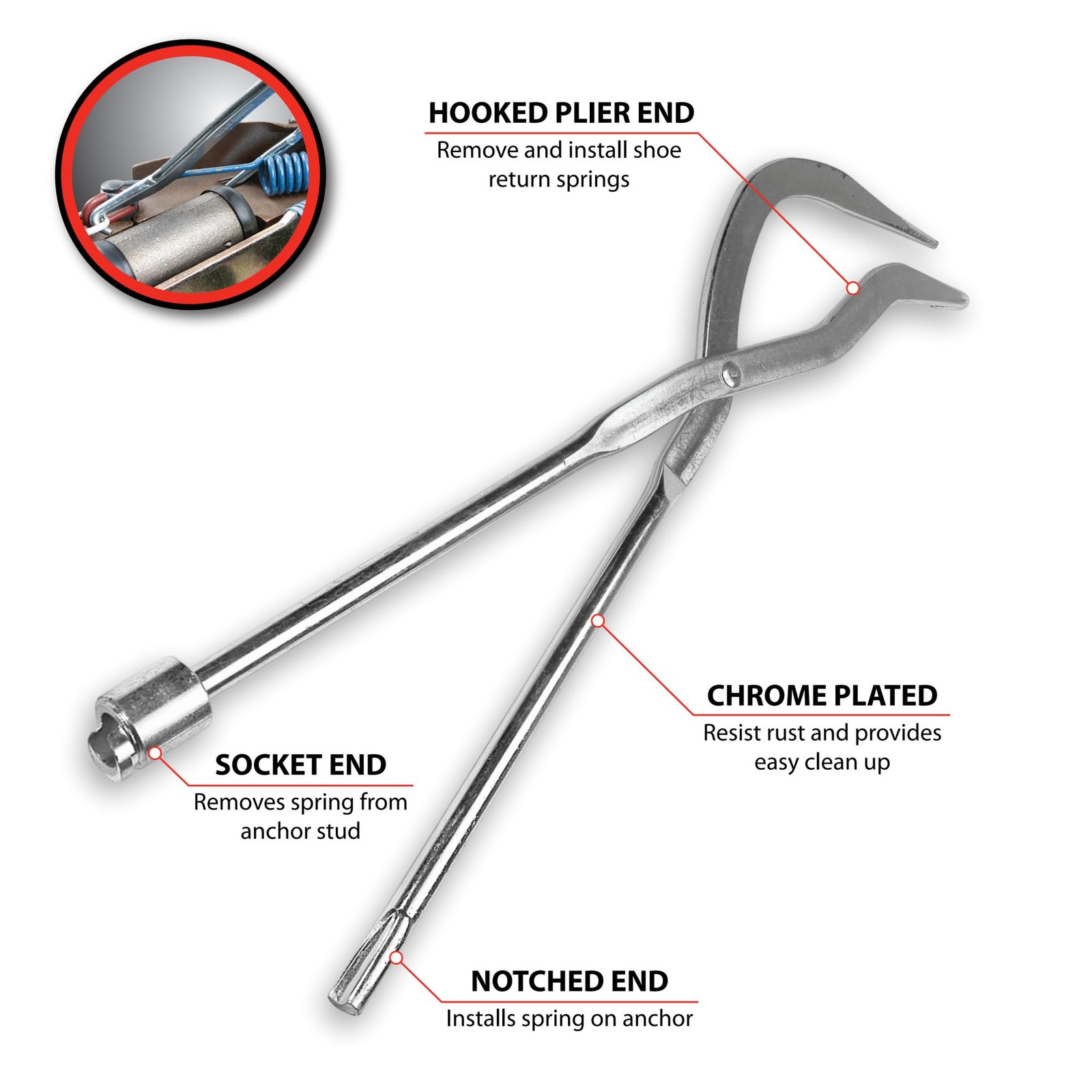 Performance Tool W175 Brake Spring Pliers, Drum Silver