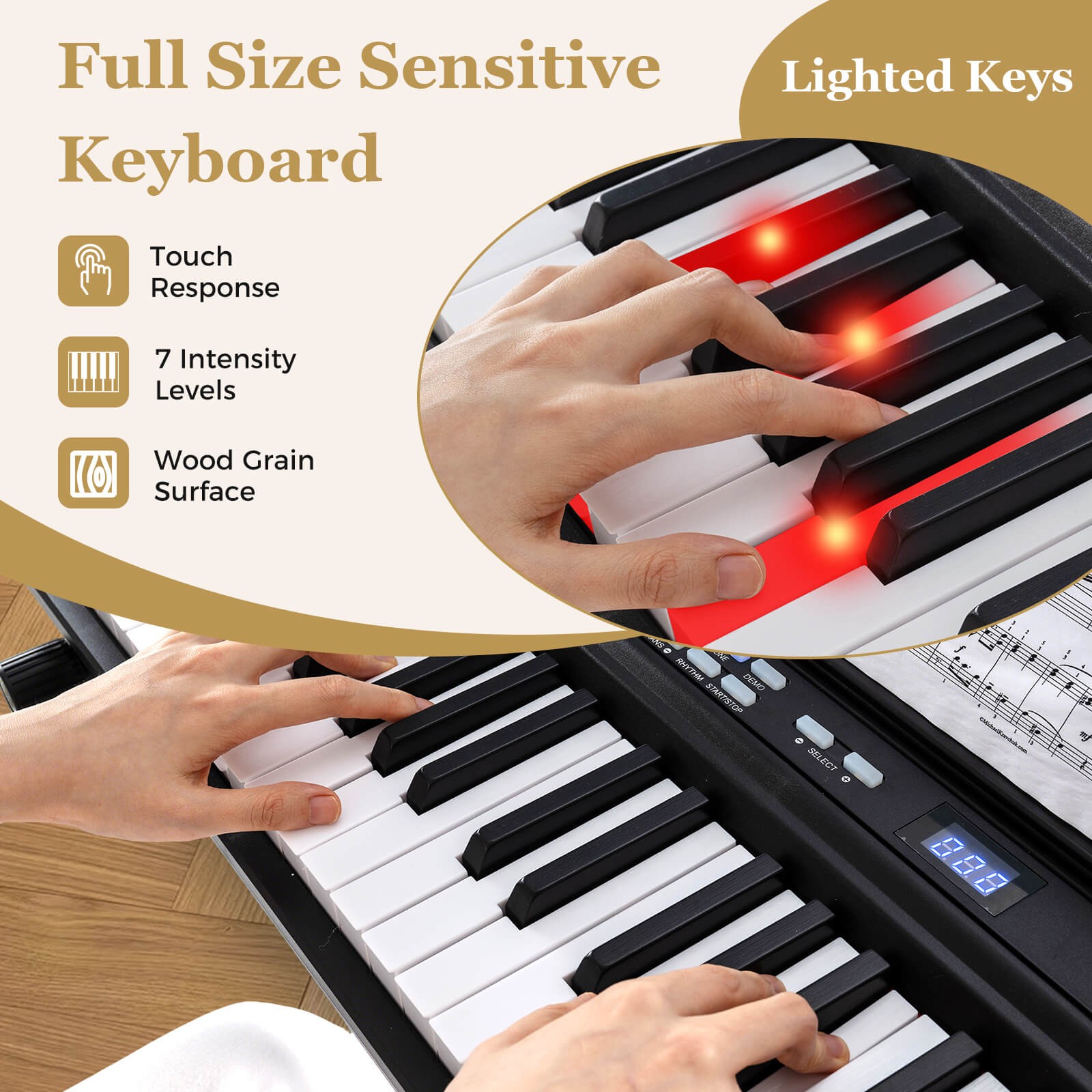 88-Key Electric Piano Keyboard w/Adjustable Stand Stool, Light-up Keys & Buttons
