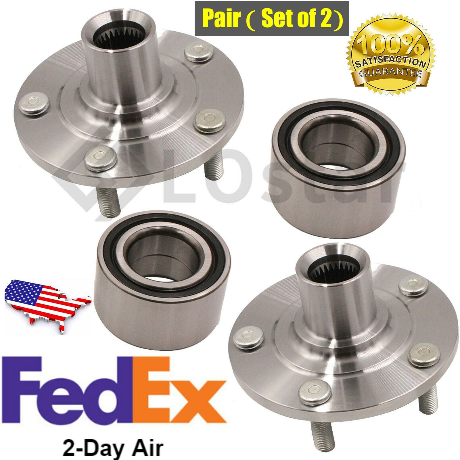 Pair(2) Front Wheel Hub & Bearing Assembly Fits 2008-2014 Mitsubishi Lancer