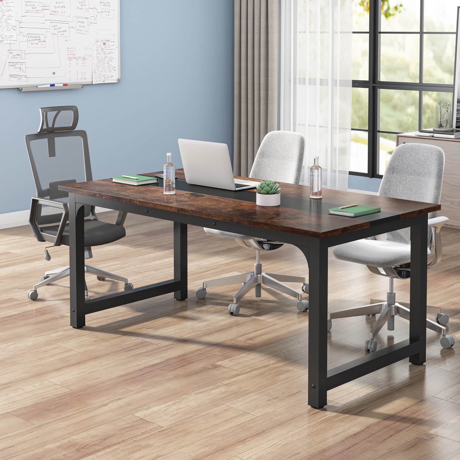 63 Inch Modern Executive Desk, Large Office Computer Desk with Thicken Frame