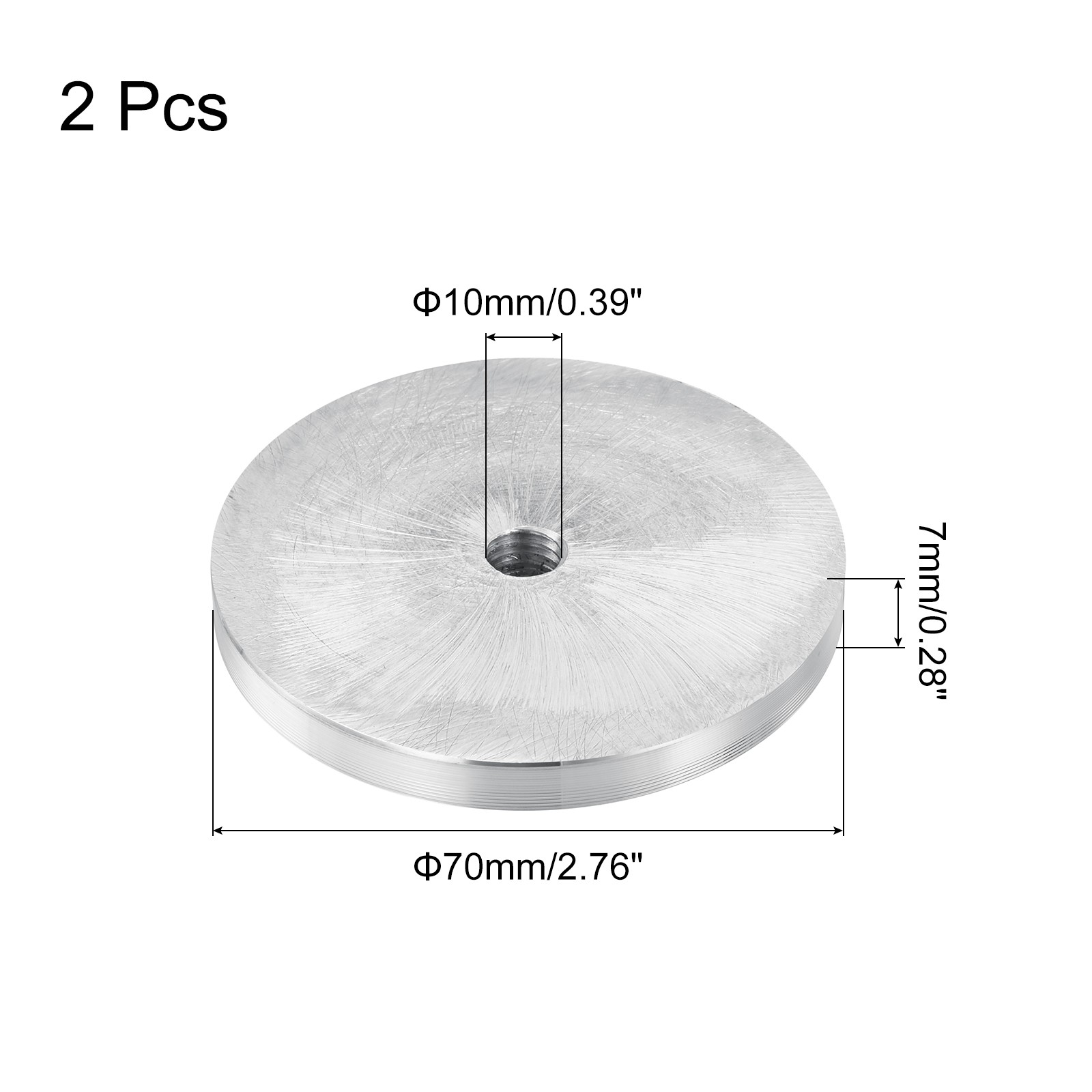 M10 Thread 70mm Diameter Round Shape Aluminum Disc Hardware 2pcs, Silver