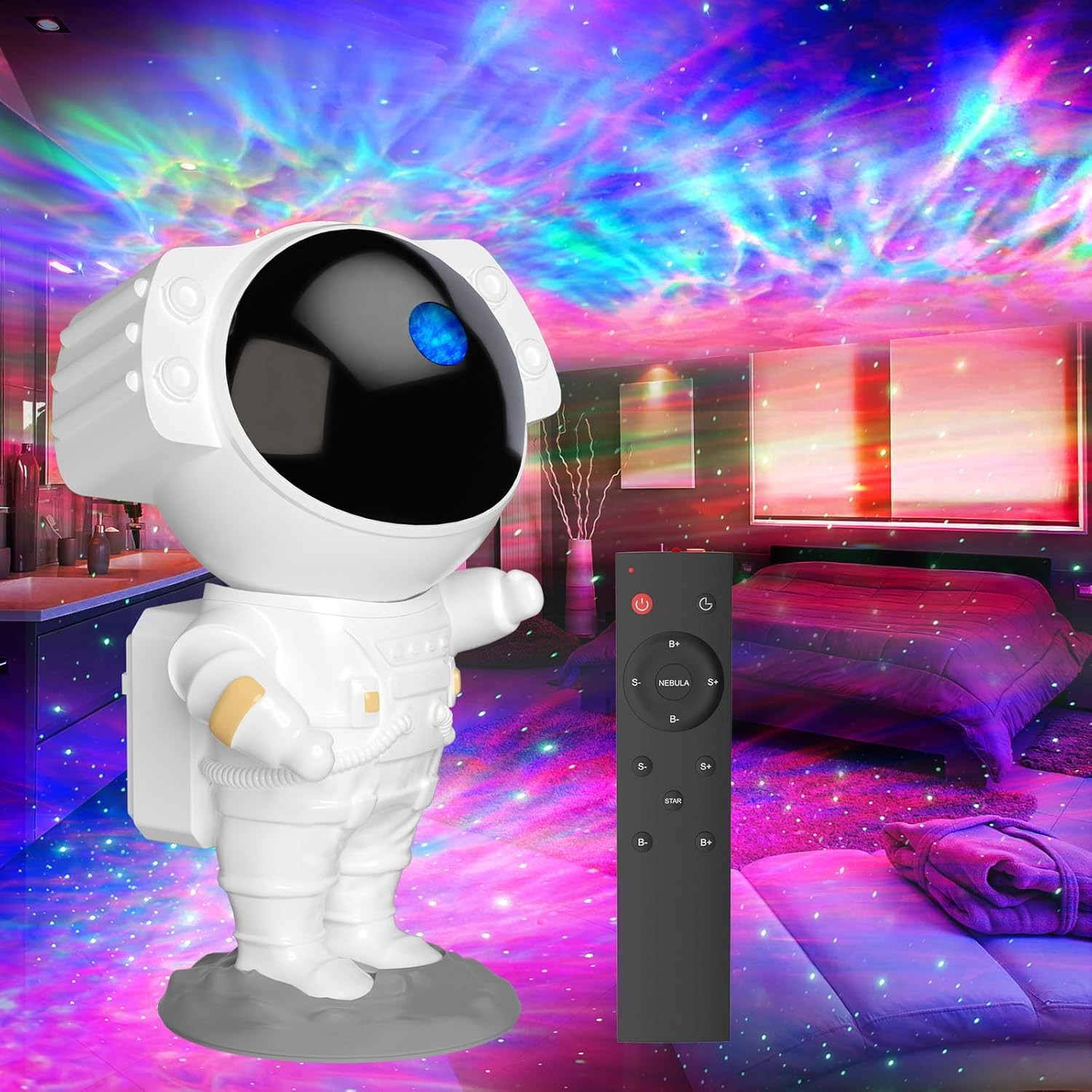 Proyector De Estrellas Astronauta Luz Noche Lampara Para Cuarto Niño Con Remoto