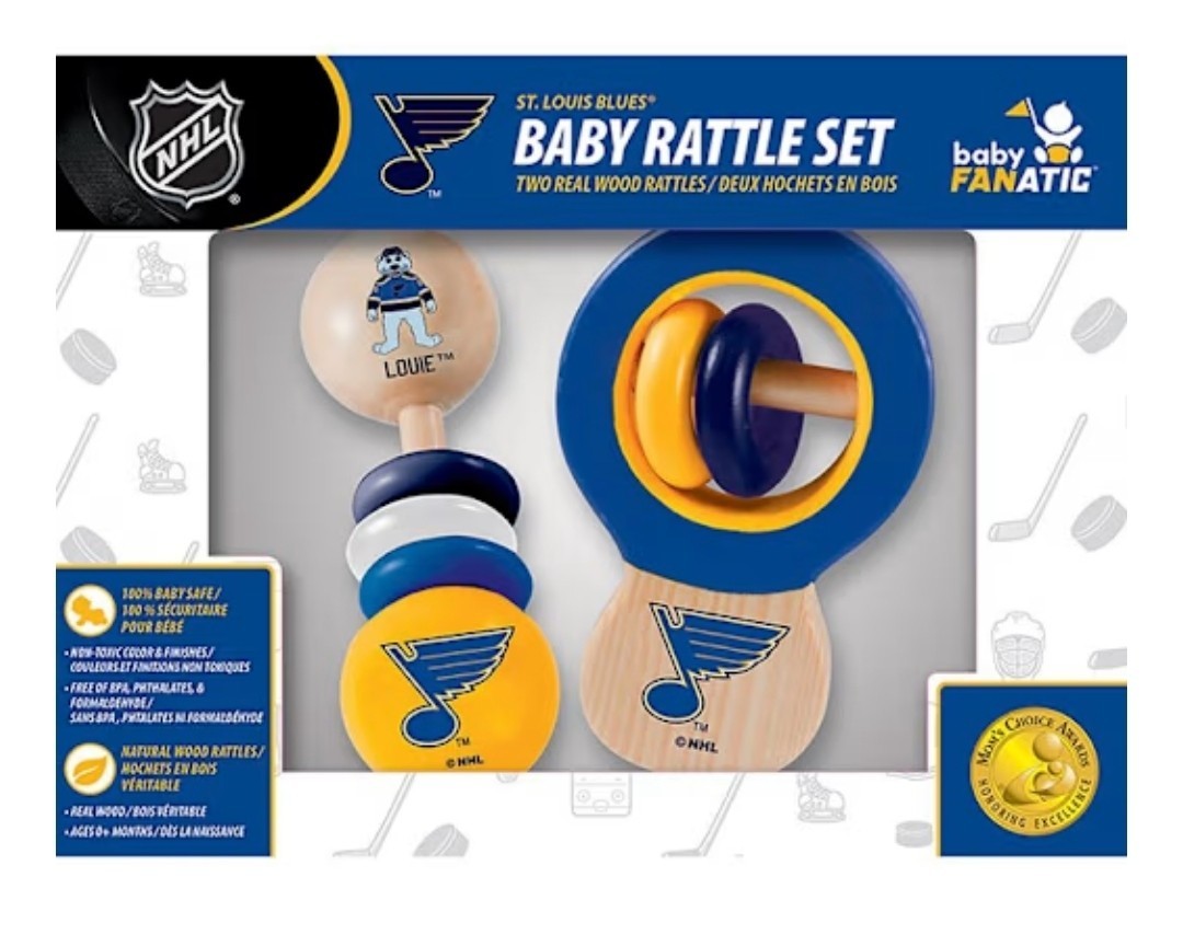 St. Louis Blues NHL Baby Fanatic Real Wood 2-Pack Team Logos Baby Rattles Toy