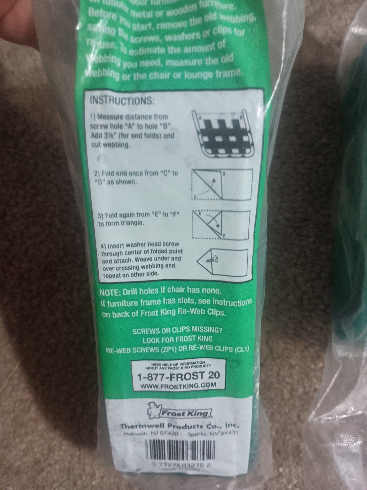 Lot of 2 Frost King Lawn Chair Webbing Green 39’ L x 2.25" W PW39G New