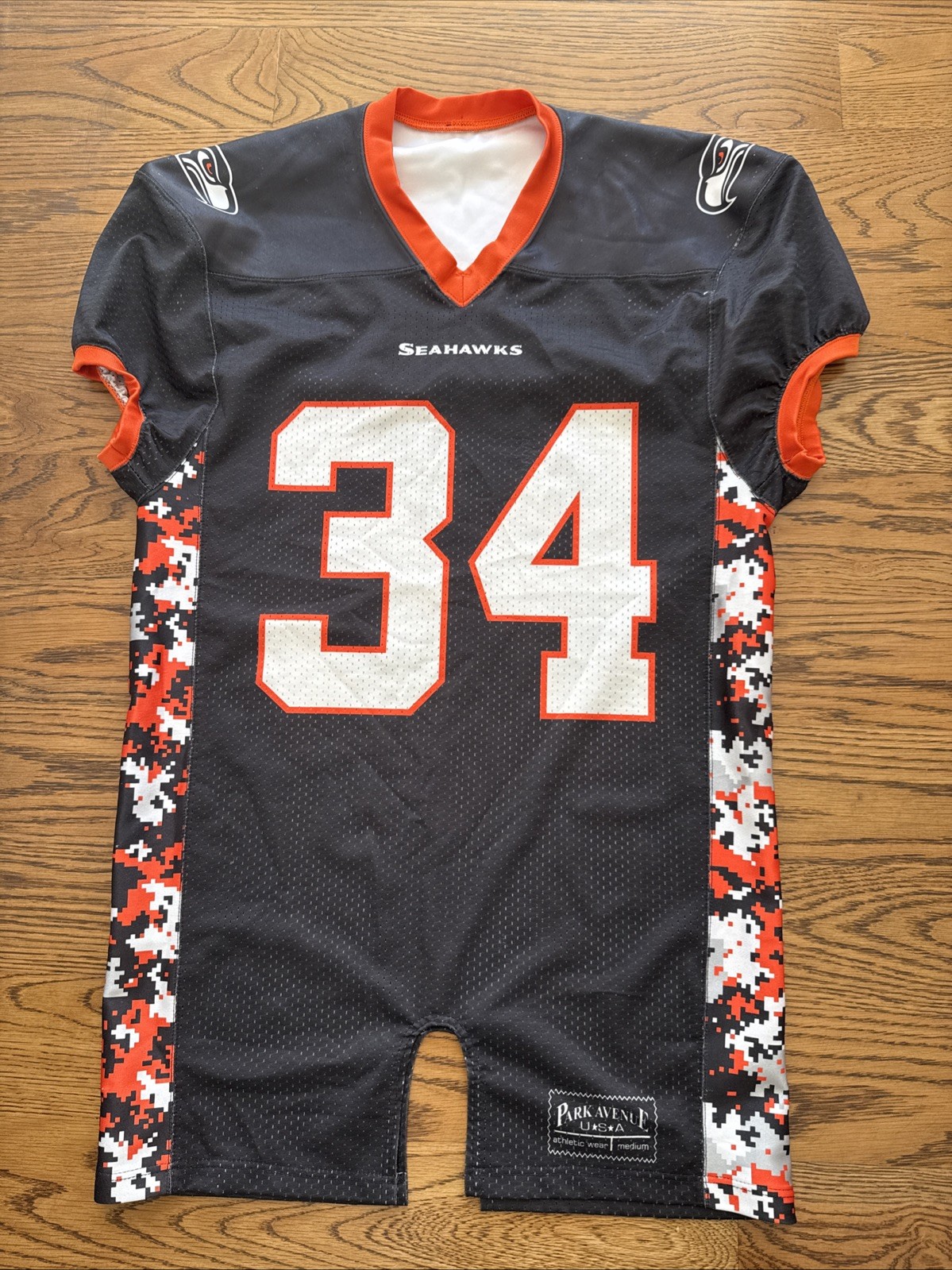 Seahawks #34 Football Black / Camo Trim Jersey (Park Ave USA) Medium